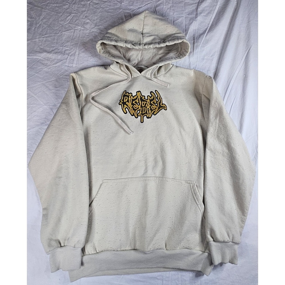 Rebel Vengeance Graphic Hoodie Mens Beige Cream Skull Lightning Streetwear Large